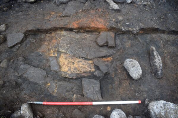 Mid-excavation of the lower hearth