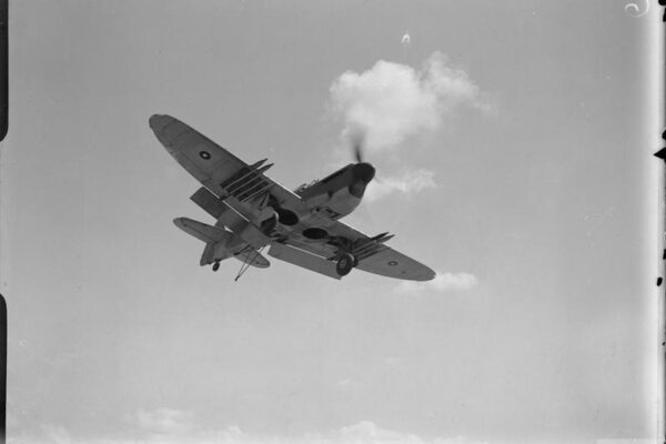 Fairey Firefly © IWM A 27168 THE ROYAL NAVY DURING THE SECOND WORLD WAR (A 27168) A Fairey Firefly of 1770 Squadron, Fleet Air Arm with wheels and hook down is ready to land on board HMS INDEFATIGABLE on the aircraft's return from the carrier-borne air strike on the Japanese oil refinery at Pangkalan Brandan, Sumatra. Note the empty rocket rails beneath the aircraft's wings. Copyright: © IWM. Original Source: http://www.iwm.org.uk/collections/item/object/205187480