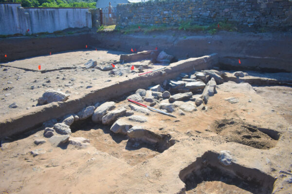 Stone slab platform during excavation Stone slab platform during excavation