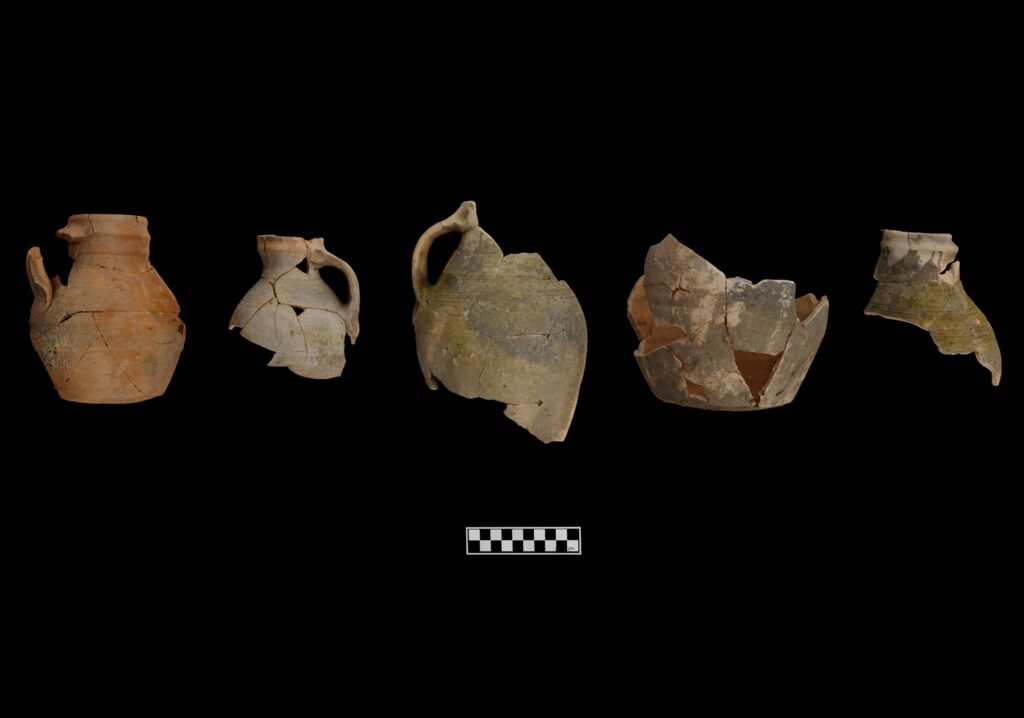 Fragments of ceramic jugs found at the Roslin kilns