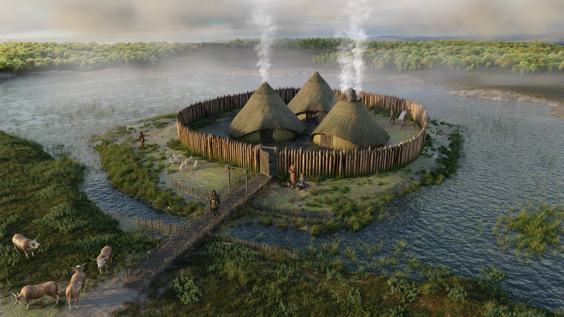 Artist reconstruction of the Episode 1 settlement