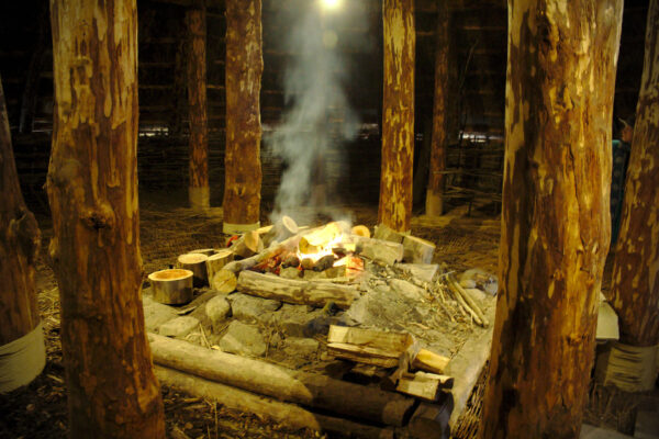 The hearth inside the reconstructed roundhouse